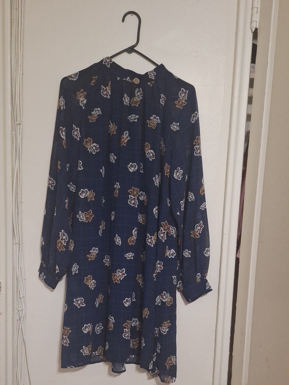 House of Harlow 1960 Navy Floral Long-Sleeve Tunic Dress